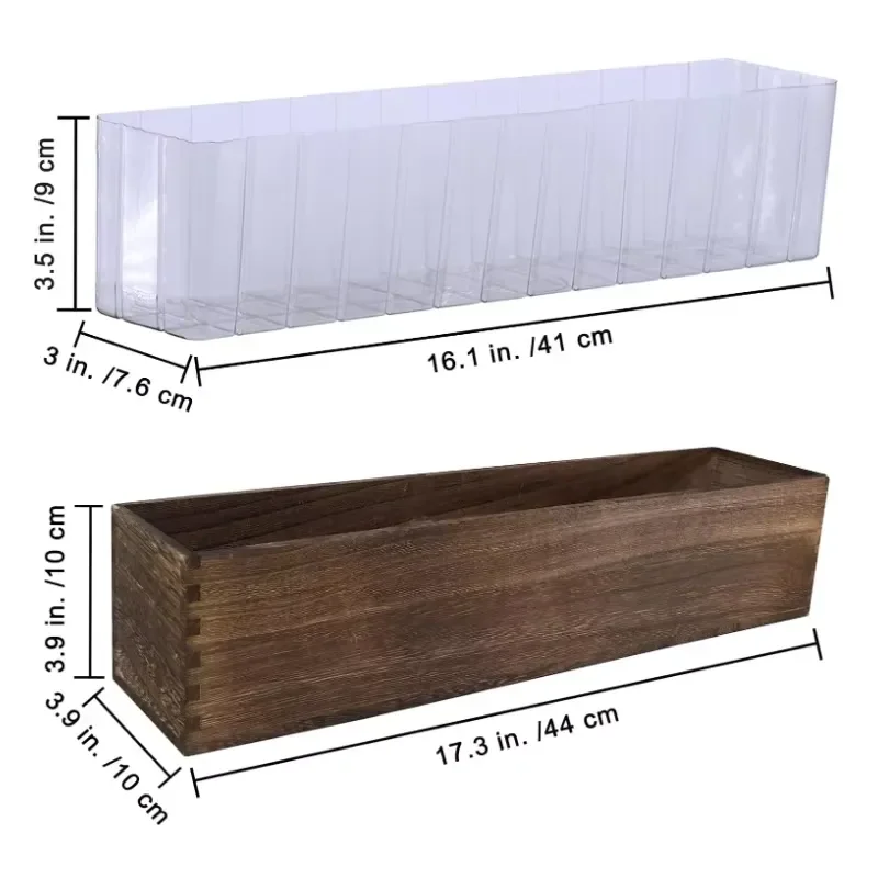 Rustic Wooden Flowerpot Box Brown Rectangular Decorative Planter with Removable Plastic Liner for Centerpieces Home Garden