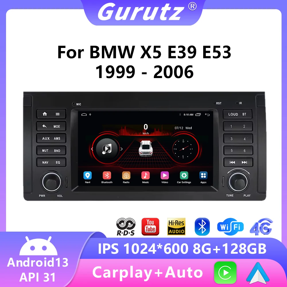 

7'' Android 13 Wireless Carplay Auto Radio for BMW X5 11 E53 E39 M5 1996-2003 Multimedia Player GPS Navigation Stereo Audio 4G