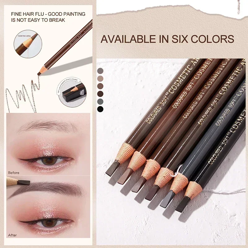 6 Colors Option Eyebrow Pencil Waterproof and Non-smudge Genuine Wood Hard Core Wholesale Wood Eyebrow Pencil Eyebrow Pen Golden