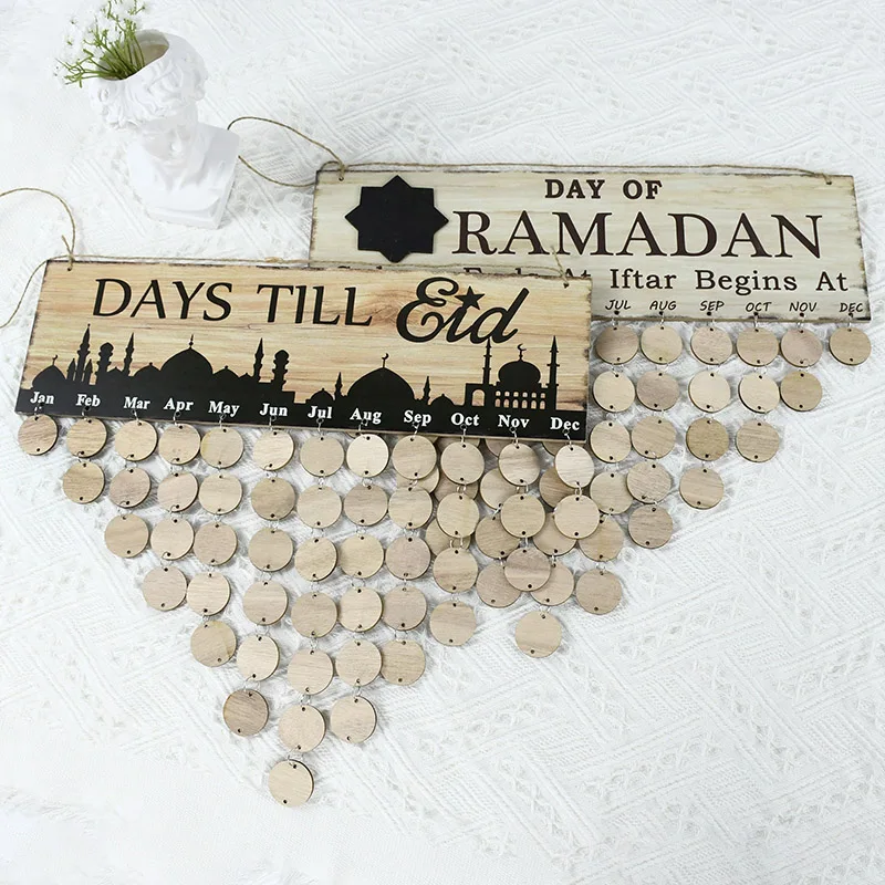 Eid Mubarak DIY Decor Wooden Calendar Pendant Family Wedding Birthday Special Days Countdown Reminder Board For Christmas Gifts