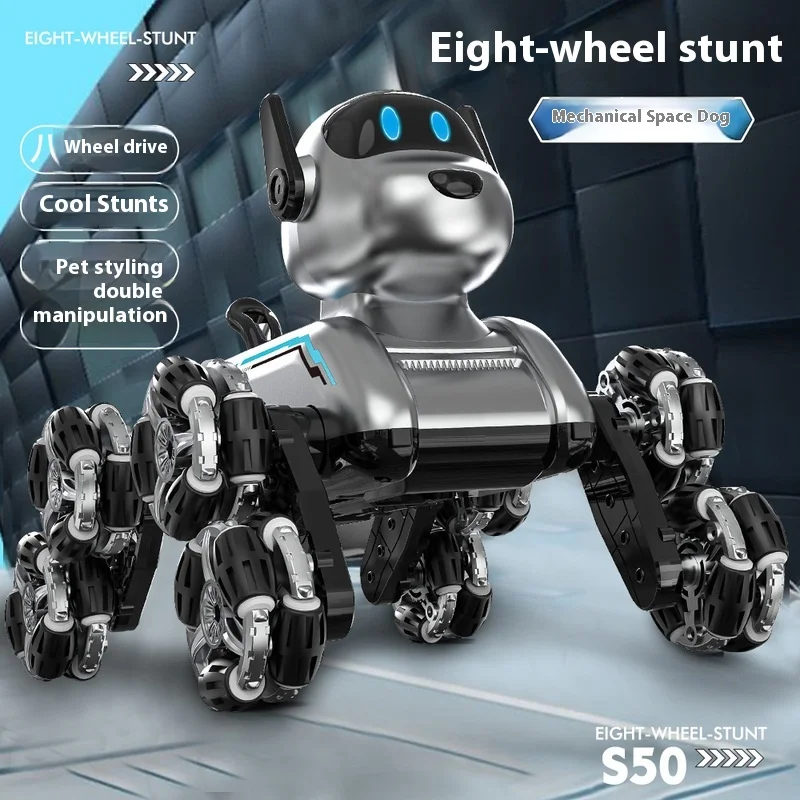 لعبة كلب ميكانيكية مزدوجة التحكم بثمانية عجلات، لعبة ذكية للتحكم عن بعد للأطفال، تشوه تسلق كهربائي اصطناعي