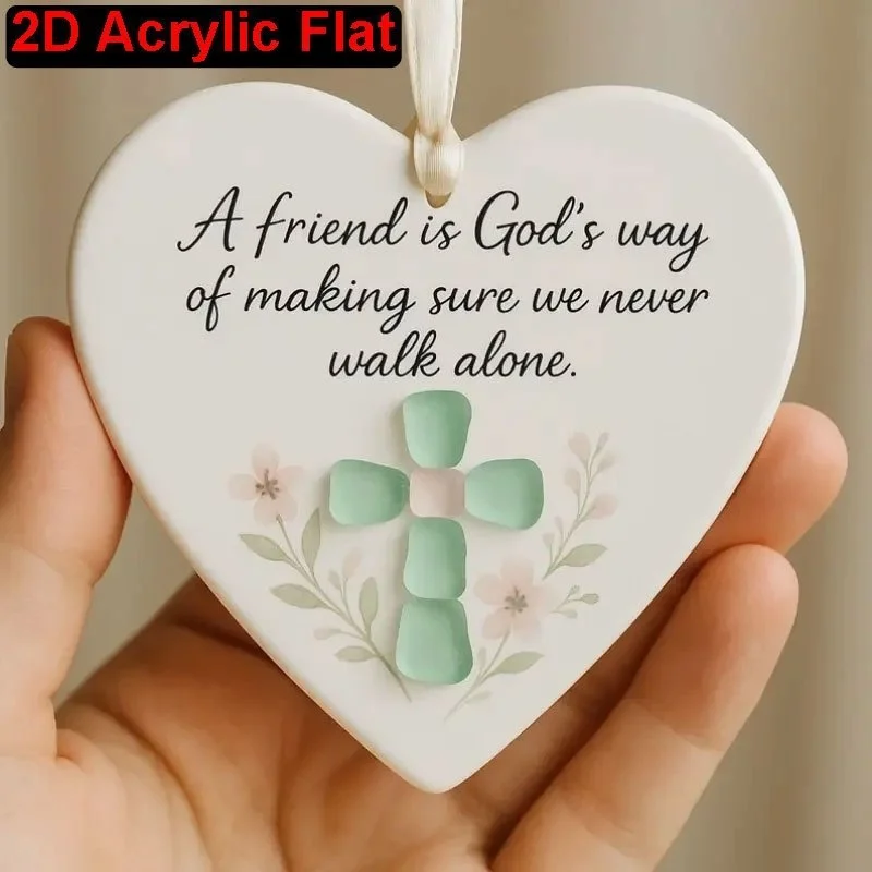 2D Flat Heart Acrylic Friendship Pendant, Heart Shaped Hanging Ornament for Backpack, Car Rearview Mirror & Christmas Tree Decor