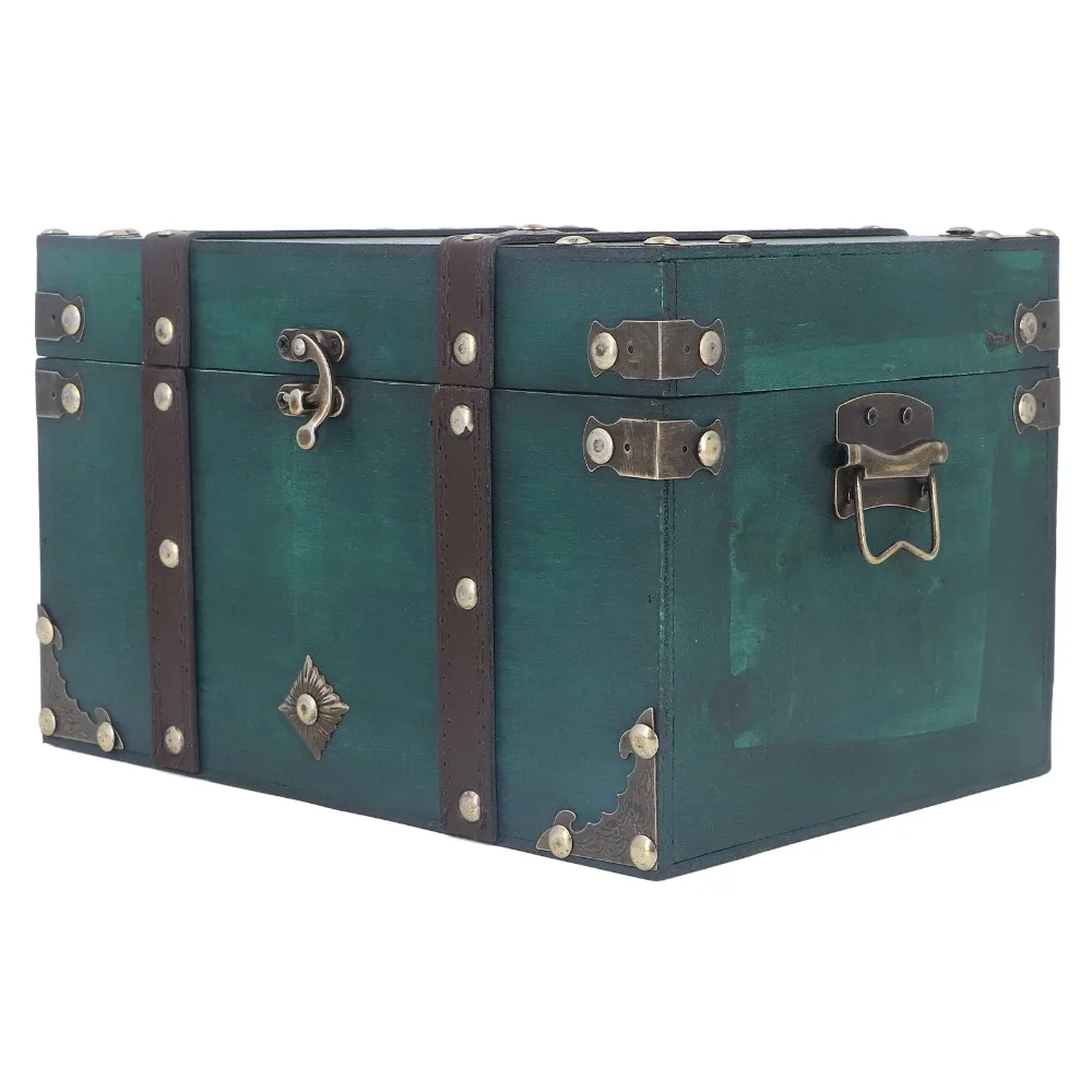 Wood Treasure Chest Storage Box Metal Clasp Hinged Lid Wooden Jewelry Box Large Decorative Storage Box For Office Decor