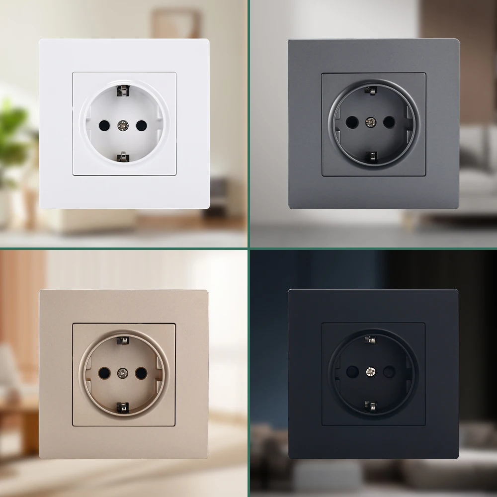 Eu standard wall socket 86*86mm German socket white black grey gold 220V 16A  PC panel CE Rohs authentication schuko socket