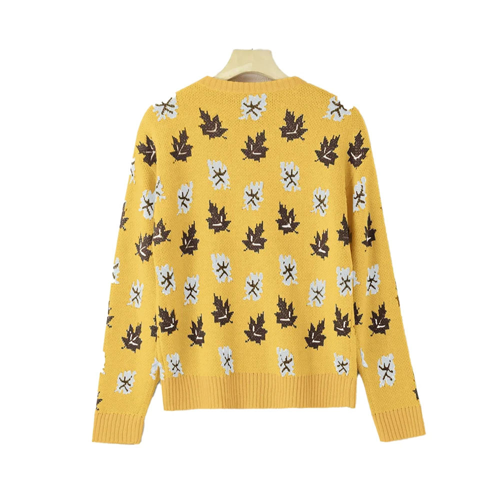 Jersey de talla grande con cuello redondo para mujer, Jersey cálido con patrón de hojas que caen, prendas de punto, ropa de talla grande a la moda para otoño e invierno