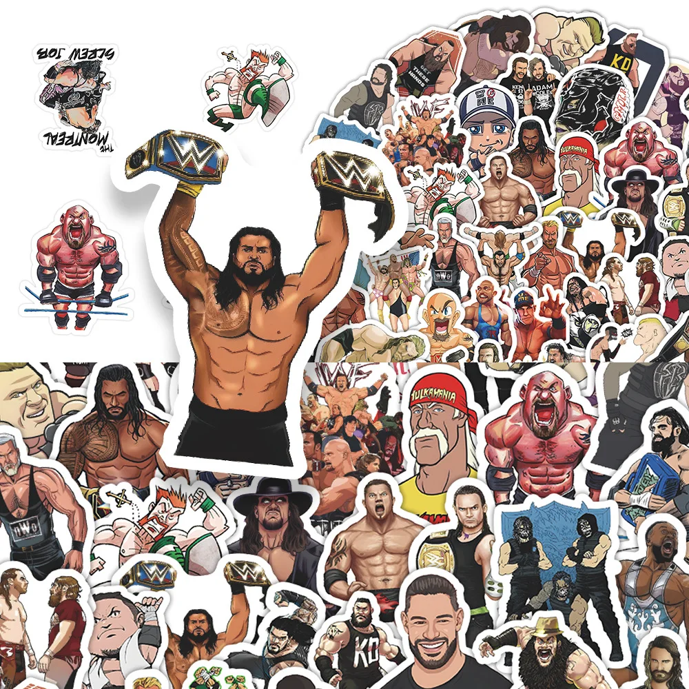 60PCS Wrestling Cartoon Stickers WWE Graffiti Personalized Cool DIY Water Cup Stationery Box Laptop Scooter Decal