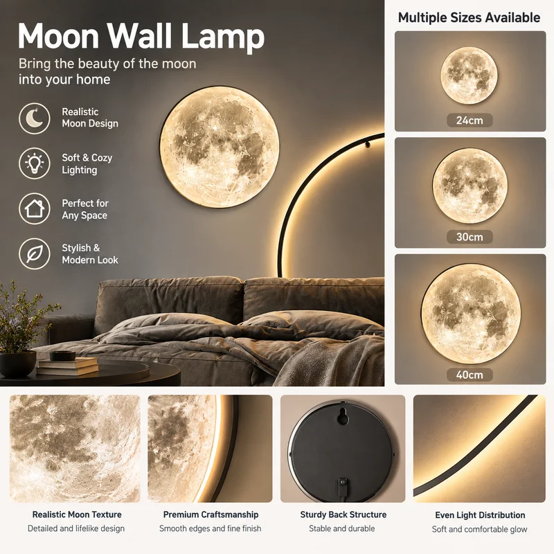 Moon Wall Light: Soft LED Lunar Glow for Bedroom & Hallway — 2
