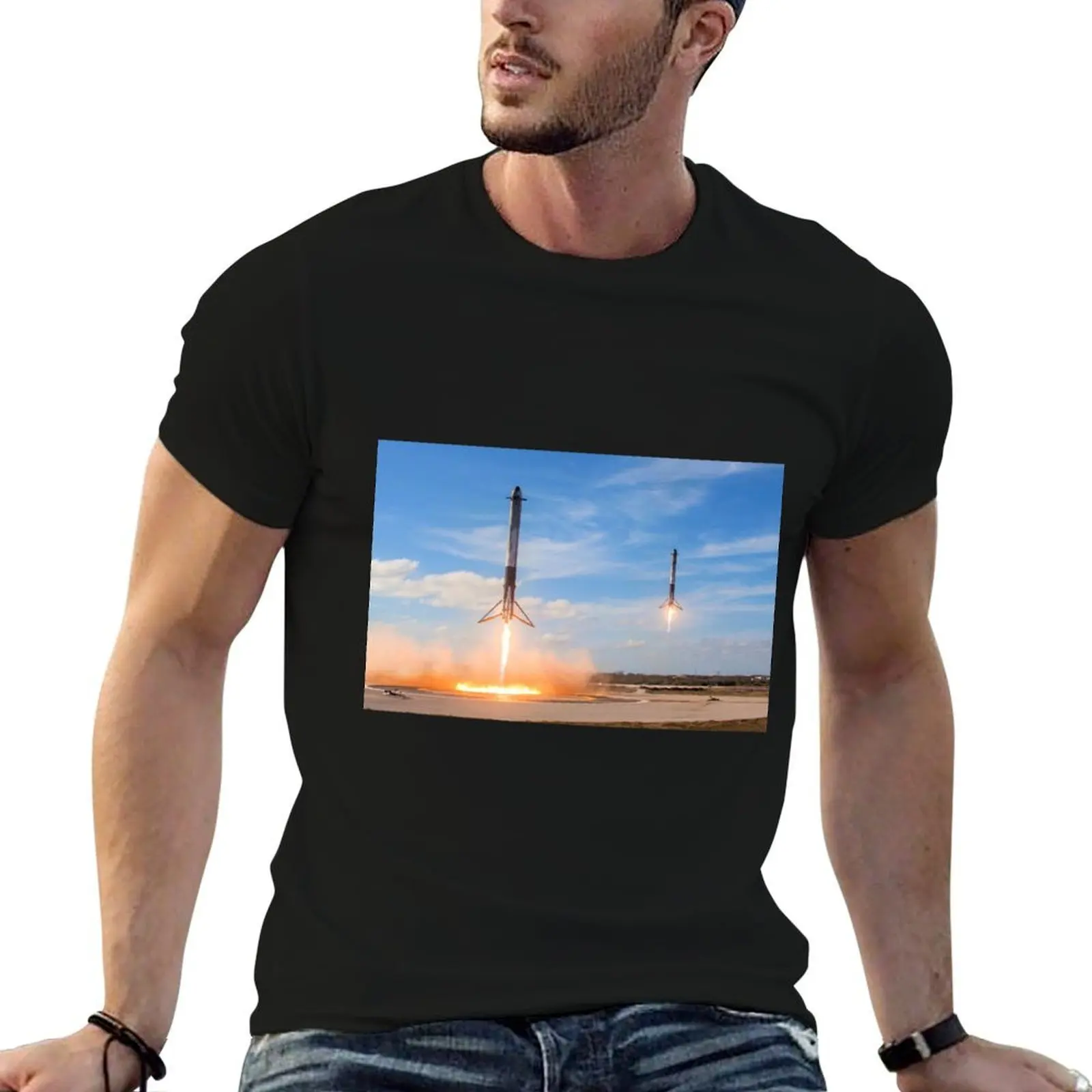 

SpaceX Twin Rockets Landing T-Shirt funny t shirts man t shirts for man cotton soft T-Shirt