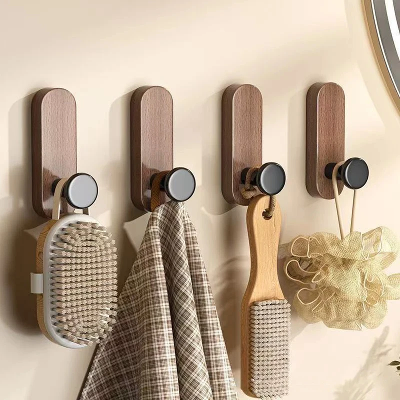 Wood Self Adhesive Mounted Wall Hooks for Hanging Coat Towel Clothes Blanket Hat Backpack Robe Entryway Key Holder Decoration