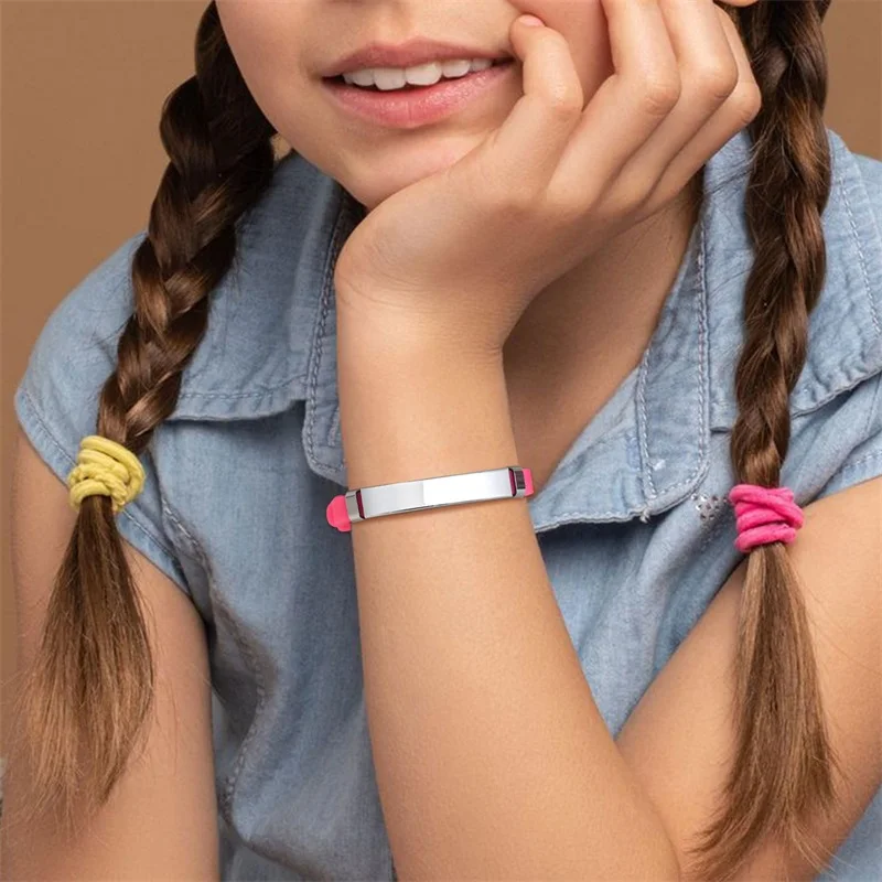 Personalized Stainless Steel Soft Silicone Child Safety ID Bracelets Anti-Lost Custom Name ID Wristbands for Kid Girls Boys