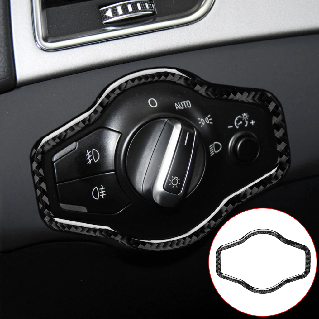 For Audi A4 S4 RS4 B8 8K A5 S5 RS5 8T 8F Q5 SQ5 Carbon Fiber Interior Car Headlight Switch Button Frame Sticker Cover Trim Decal