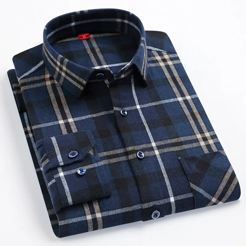 New in shirt  100%cotton brushed long sleeve shirts for man slim fit formal plain shirt casual striped designer plaid clothes