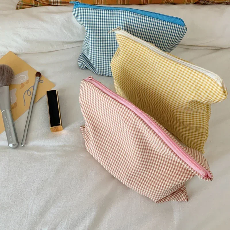Cotton Women Plaid Makeup Storage Bag Toiletries Organizer Women Travel Cosmetic Bag Wash Pouch Student Pencil Bags