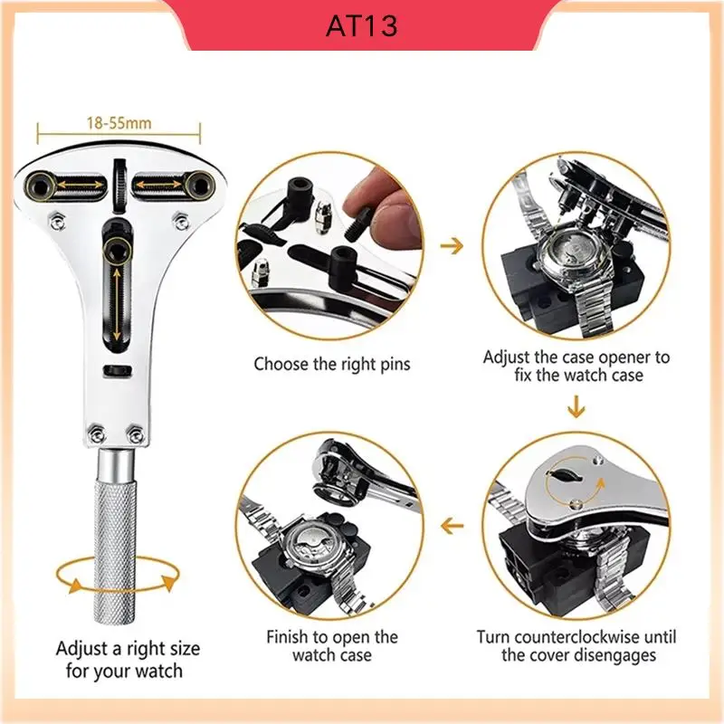 

AT13 147 Pcs Watch Adjustment Tool Kit Watch Repair Kit Watch Battery Replacement Tool Kit, Watch Back Remover Tool