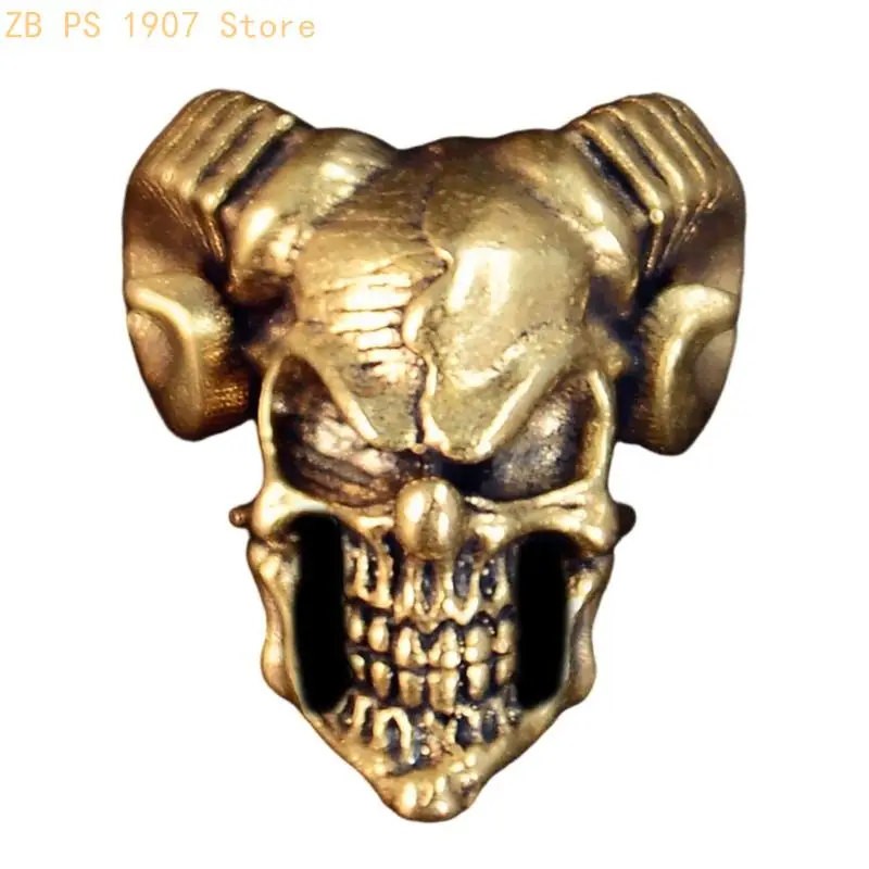 Decorative Skull Accessory Bead With Raised Horn Detail and Top Through-Hole, Lanyard Pendant for Styling, Pendant 55KA