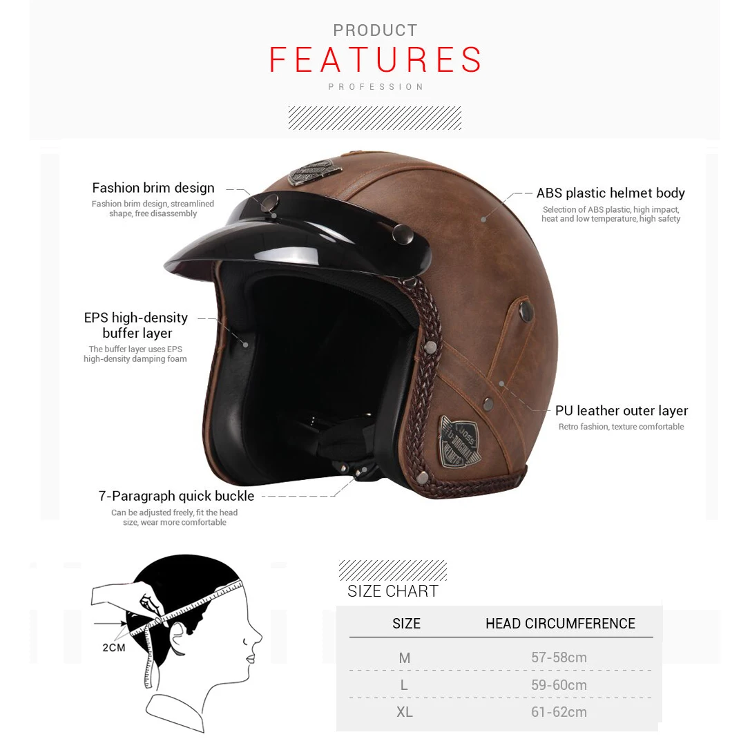 New Retro Vintage German Style Motorcycle Helmet 3/4 Open Face Helmet Scooter Chopper Cruiser Casco Moto Helmet Glasses Mask