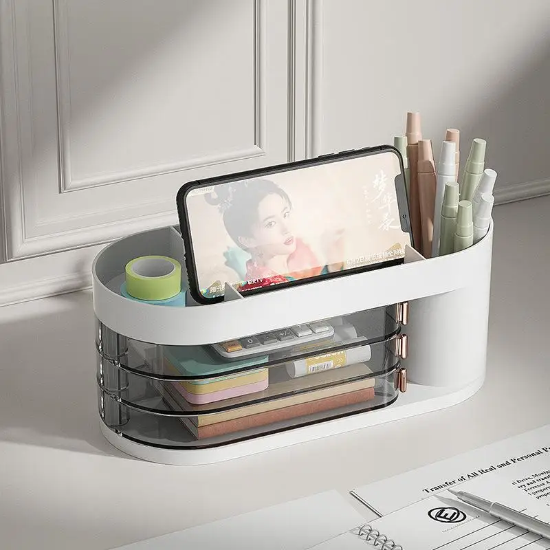 Transparent Rotating Desktop Organizer Box Multi-layer Office Desk Student Decorations Pen Holder Cosmetic Storage Box