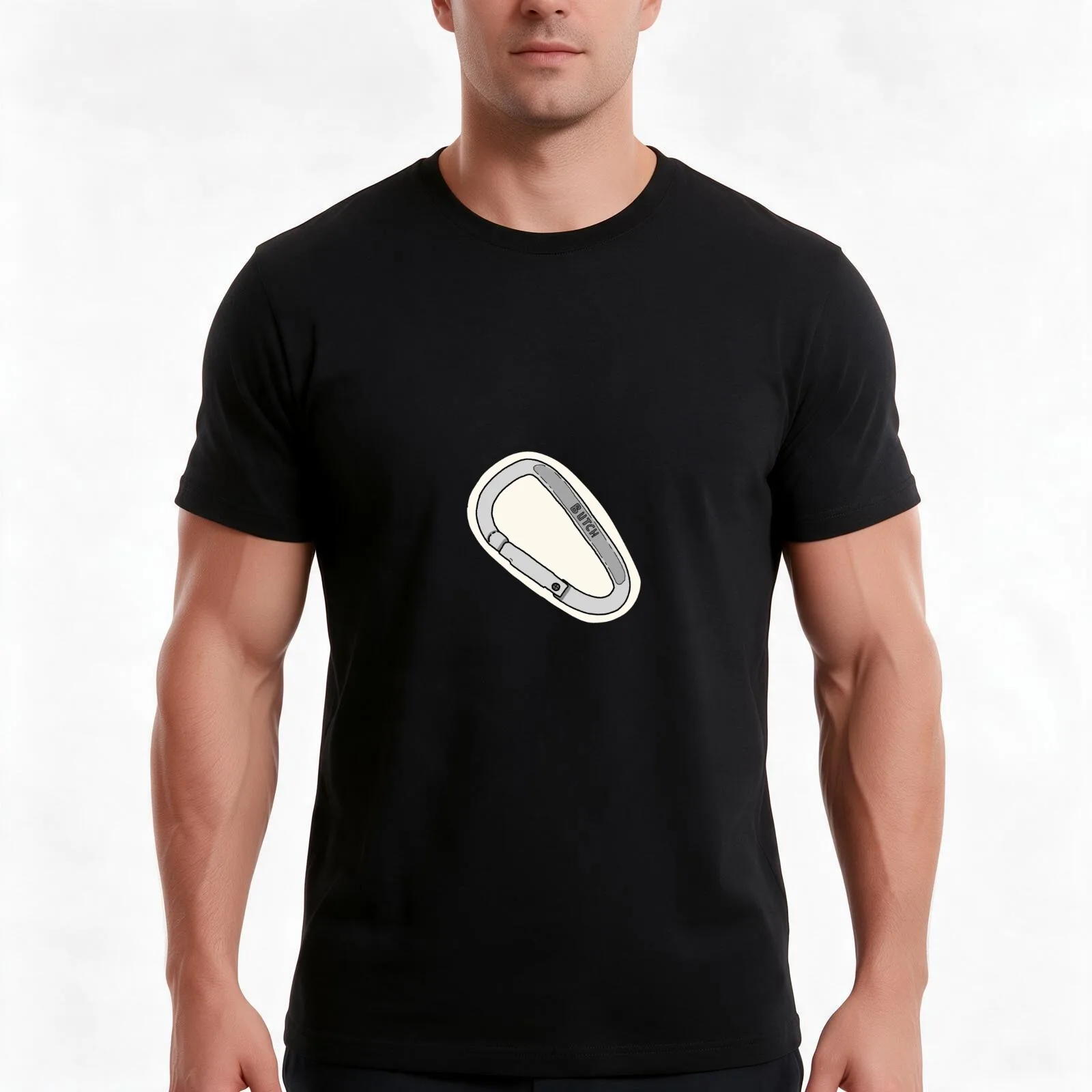 Butch carabiner T-Shirt, Summer Casual Cotton Tee, Oversized Streetwear Tops, Vintage Graphic Print, Loose Fit Short Sleeve