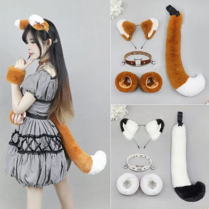 

Ear Headband Tail Set Comic Con cos Fairy Maid Beast Ear Headgear Plush Wristband Collar Accessories