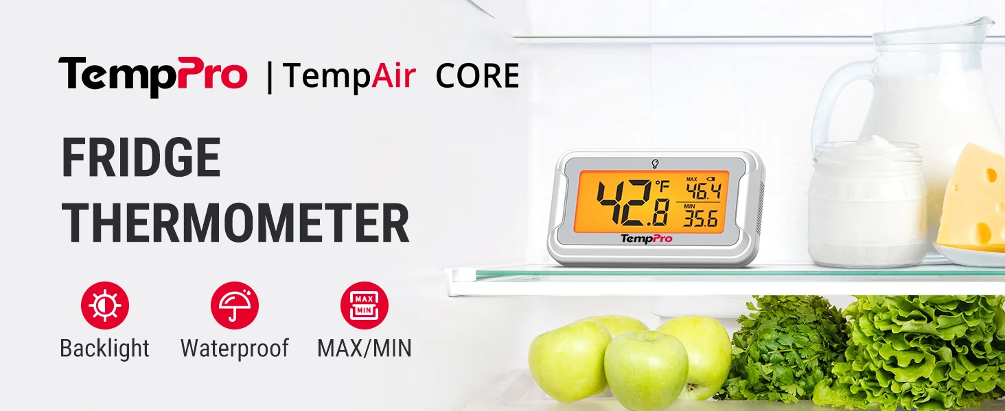 Min/Max Digitales Kühlschrank-Gefrierschrank-Thermometer mit Hintergrundbeleuchteter LCD-Anzeige, Haken und Ständer für Kühlschrank und Küche, TempPro TP110 – Detail 1
