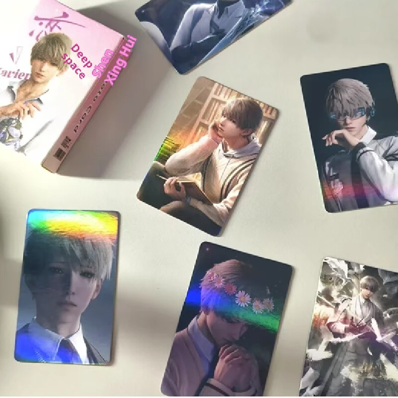 Tarjeta pequeña de Anime Love And Deep Space Qin Che Qi Yu Shen Xing Hui Li Shen, tarjeta láser de colección, 50 tarjetas, regalo circundante