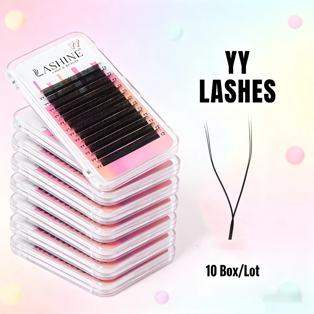 

LASHINE 10 case Double Tips YY Shape Eyelash C/D 8-15mm 7-13mm L M 0.07mm Natural Soft Brazilian Lashes YY Lash Extension