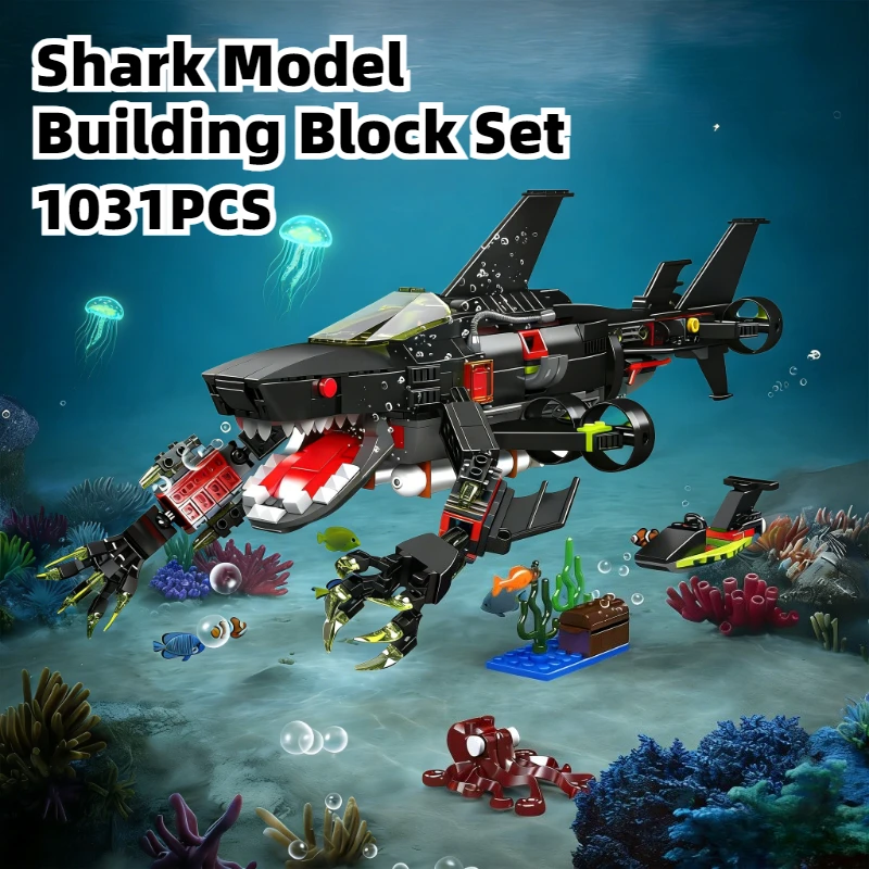 

1031 шт., модель акулы, строительные блоки, наборы игрушек, праздничные декоративные украшения, кирпичи для детей и взрослых, рождественские подарки