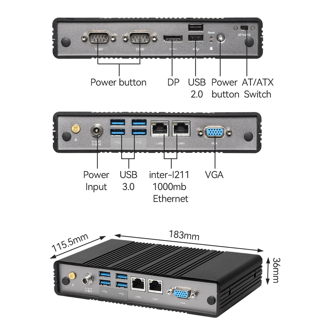 Imagem -06 - Mini pc Fanless com Inter-i211 1000mb Ethernet Lan Rs232 com Suporte Wifi Inter Atom E3940 Baixo Consumo