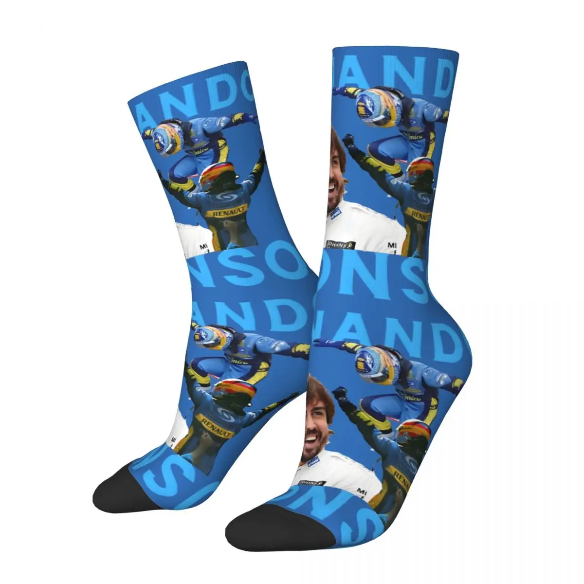 Racing Driver Men\'s Socks Retro Harajuku Fernando Alonso Street Style Novelty Seamless Crew Sock