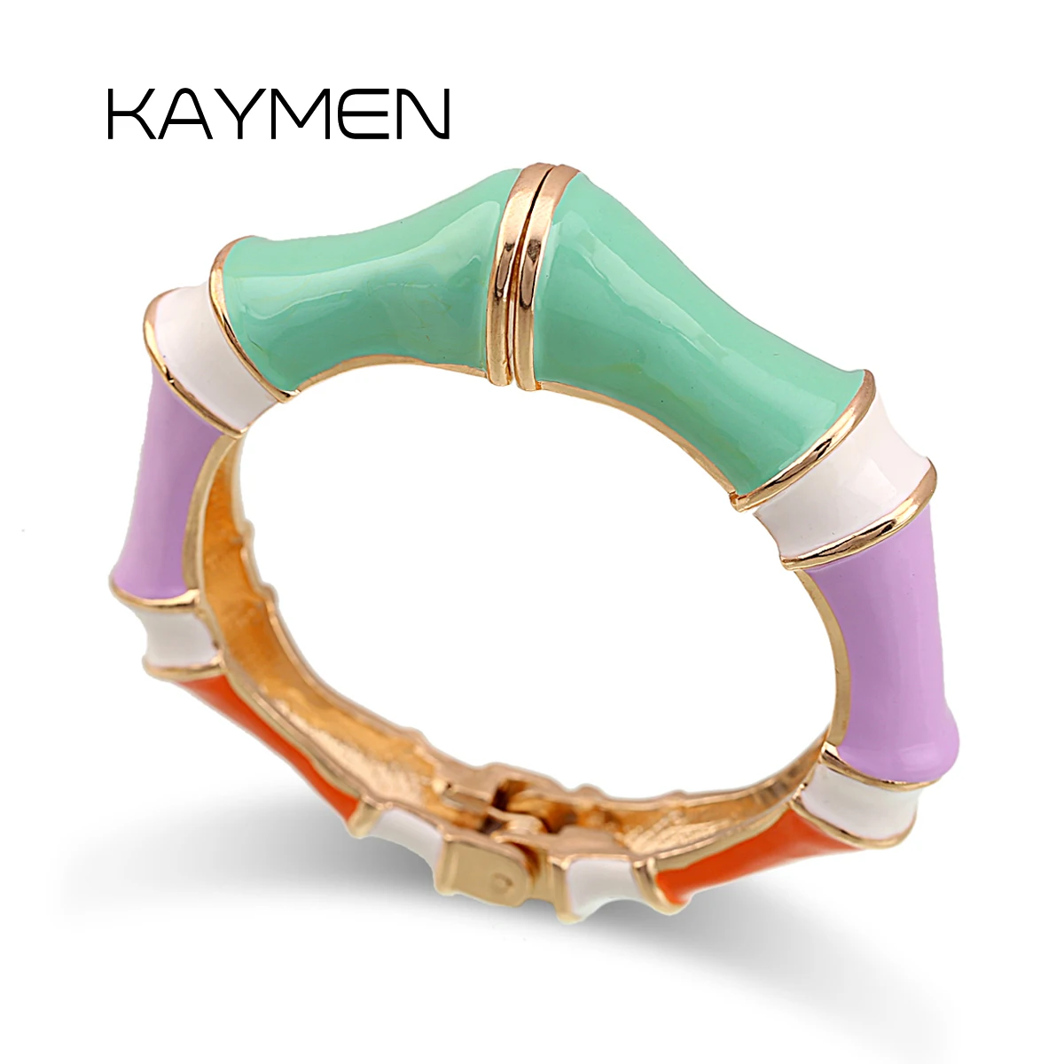 KAYMEN New Colorful Bamboo Multicolor Fashion Cuff Bangle Bracelet for Women Gold Plated Statement Color Bangle Party Jewelry