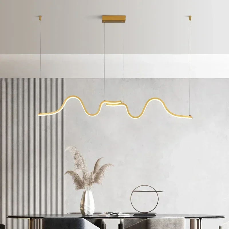 Tubular Restaurant Kitchen Office Coffee Modern LED Pendant Light Creative Nordic Linear Hanging Chandelier for Indoor Lamps