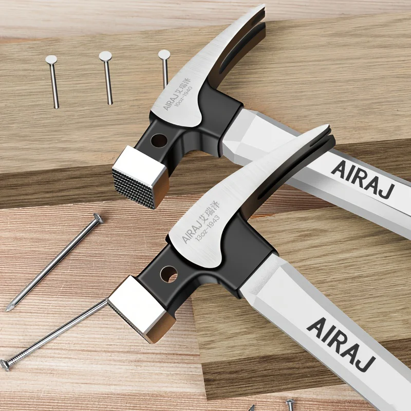 AIRAJ Claw Hammer Stainless Steel Long Handle Double Nail Groove Hammer Labor-Saving Anti-Skid Multifunctional Manual Tool