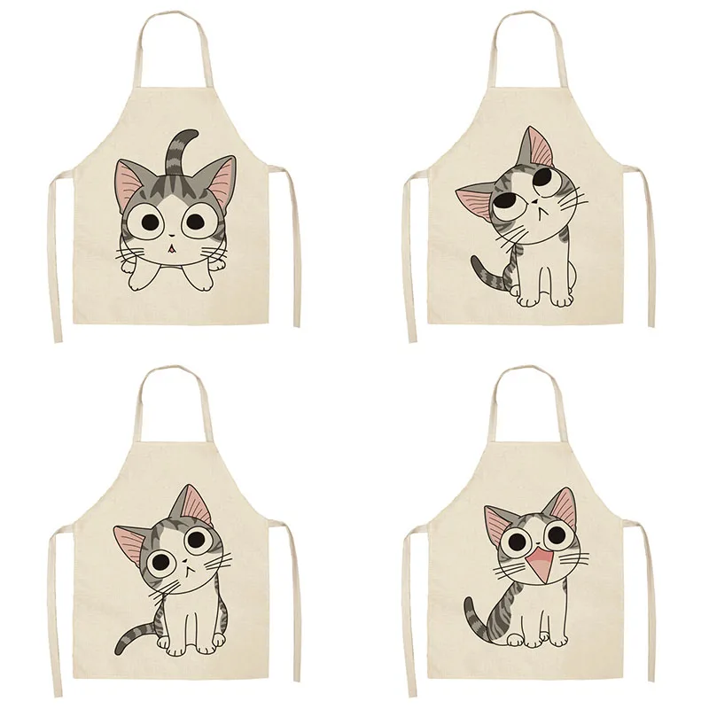 Cute Big-eyed Cat Apron Home Kitchen Cooking Anti-fouling Apron Adult Cleaning Tool Children's Linen Apron Parent-child Wear