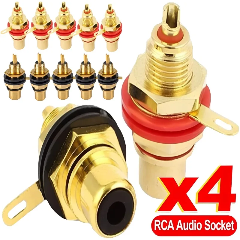 1-4Pcs RCA Female Socket Connectors Zinc Alloy Gold Plating Female RCA Jack Connector Accessories RCA Female Plug Audio Socket