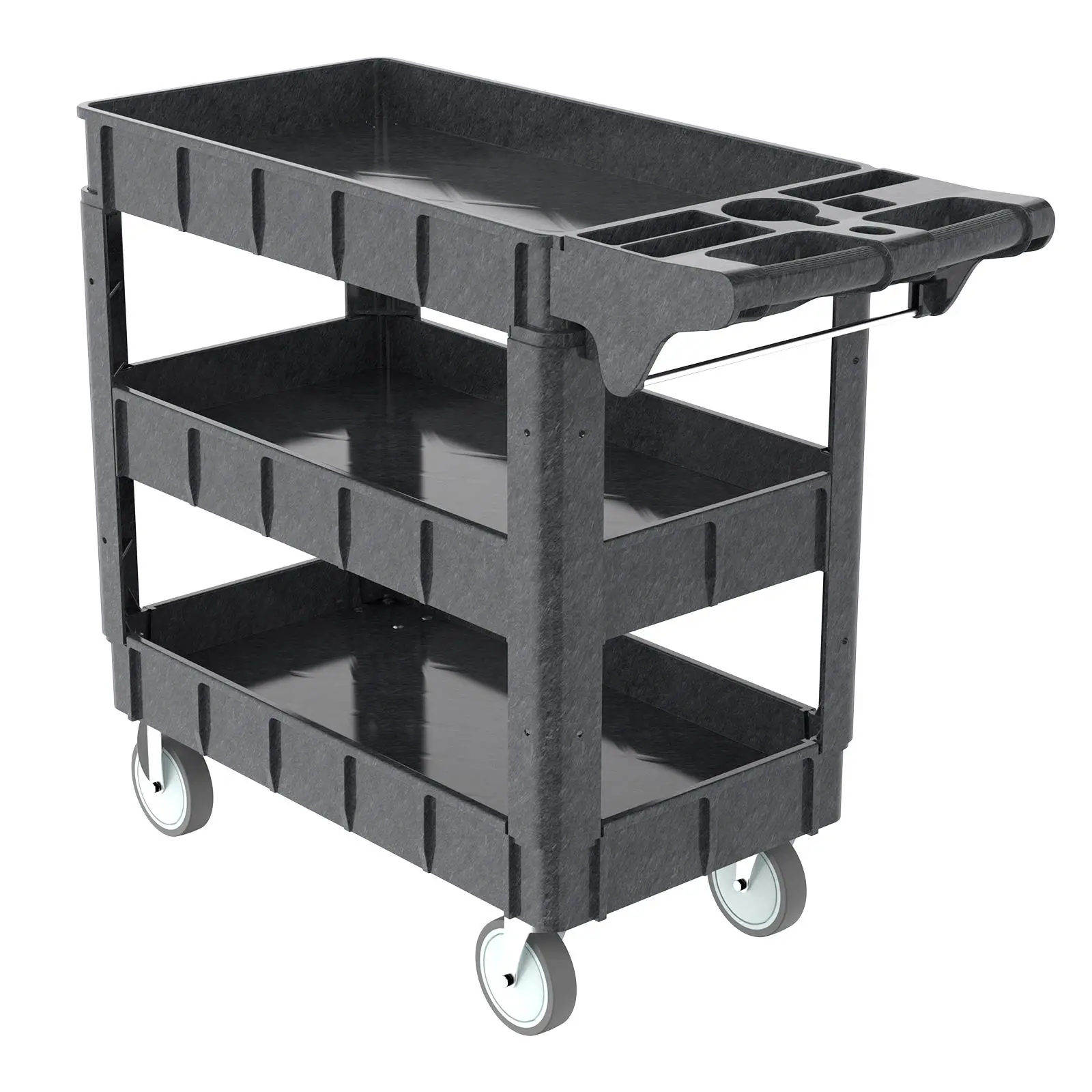 3-Tier Heavy Duty Rolling Utility Cart - 600 lbs Capacity, Ergonomic Handle for garage , Warehouse & Office Use