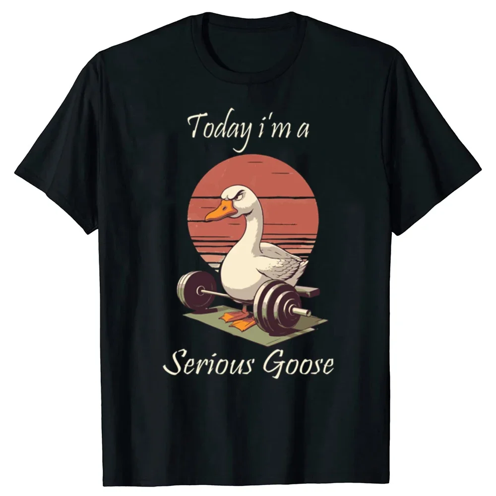 

Serious Goose Weightlifting Graphic Tee Funny Workout Gym Cotton T-Shirt For Men