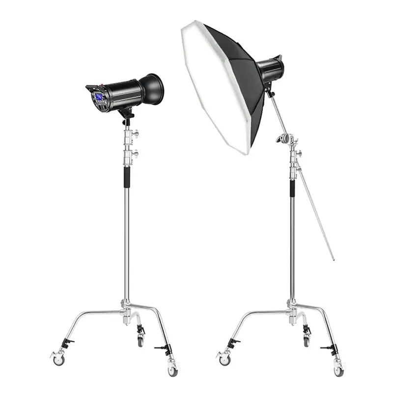 Construction For Light Stand For Studio Video With 3Pcs Swivel Caster Wheels Featuring Durable Metal Build 25Mm Diameter Leg