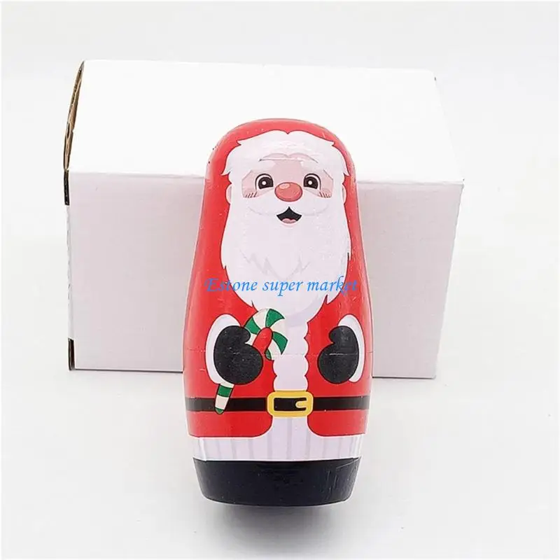 090B Artistic Russian Nesting Toy Unique Hand Painted Wooden Dolls for Collection Russian Stacking Toy Christmas Theme Dolls