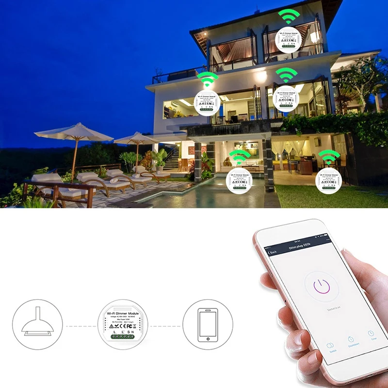 Mini Smart WLAN 1-Gang-Modul für dimmbares LED-Licht Smart Life / Tuya App, kompatibel mit Alexa Echo und Google Home