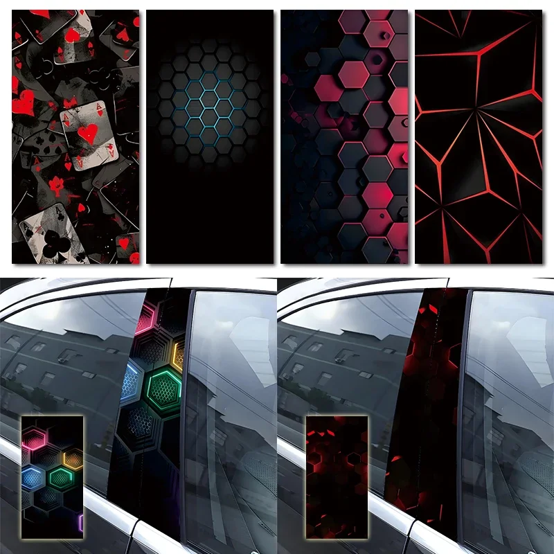 1/2pcs Honeycomb Poker Lightning Car Decal Car B-pillar Waterproof Decal DIY Car Door Post Decal Covering Scratched Car Decals