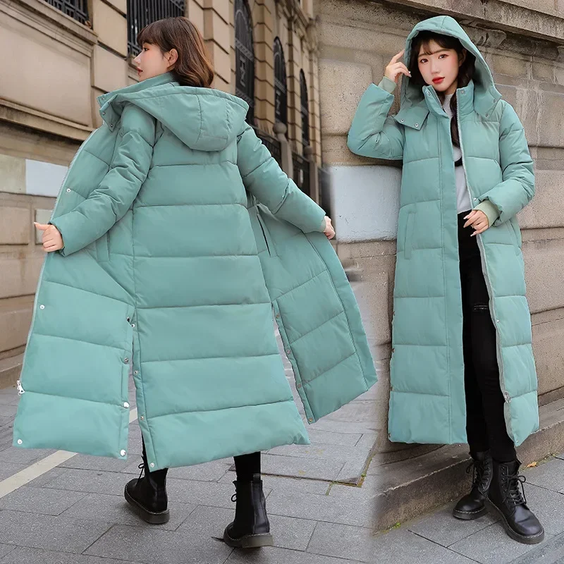 2023 Thick Long Down Parka Women Down Jacket Hooded Winter Warm Thick Coat Female Casual Loose Button Zipper Outwear Oversized