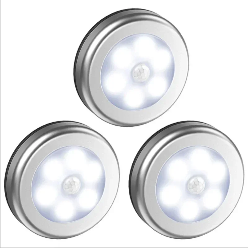 

1/2/4/8PCS 6LED Human Body Sensor Lamps Night Lights Stair Aisle Light Cabinet Lights Wall Light Round Compact Indoor Lighting