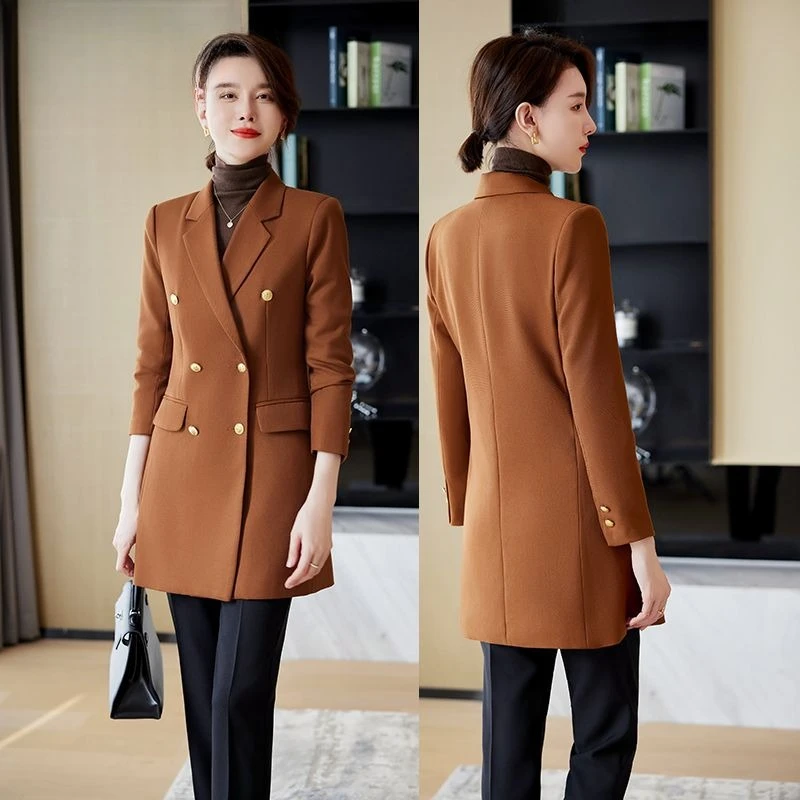 

Khaki Double Breasted Trench Coat Women Autumn Winter Fashion Casual Office Long Blazer
