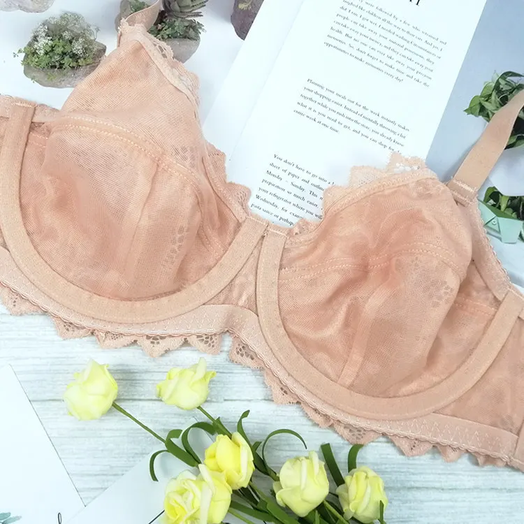 Soft Lace Ultra-thin Large Cup Stick On Bra With Steel Plus Size Underwear 75 80 85 90 B C D E F G Brassiere Femme Woman Clothes