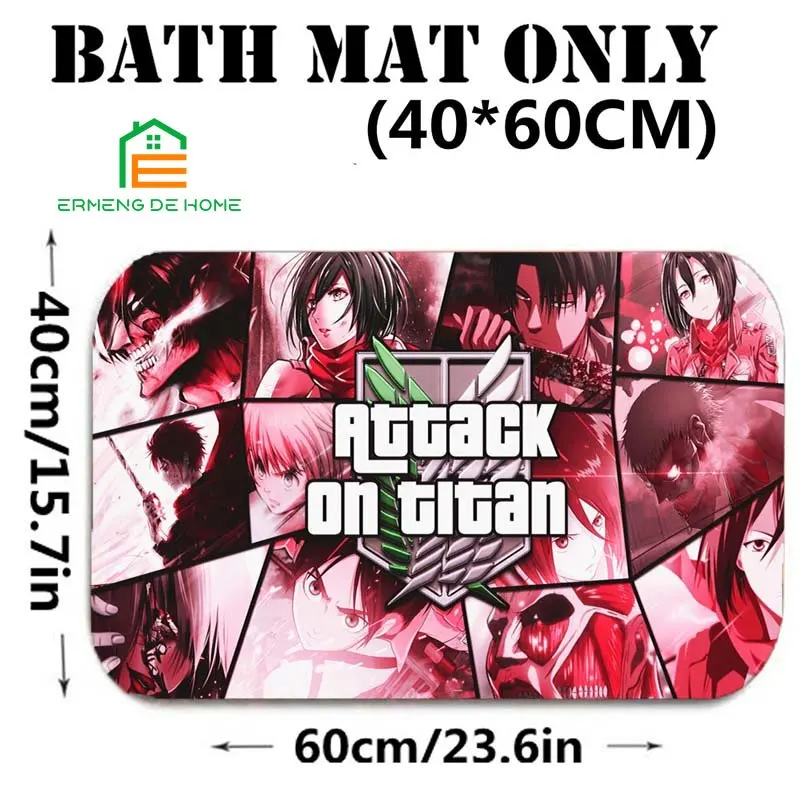 Anime Attack on Titan Print 3D Shower Curtain Waterproof Polyester Bathroom Curtain Anti-slip Bath Mat Set Toilet Rug Home Decor