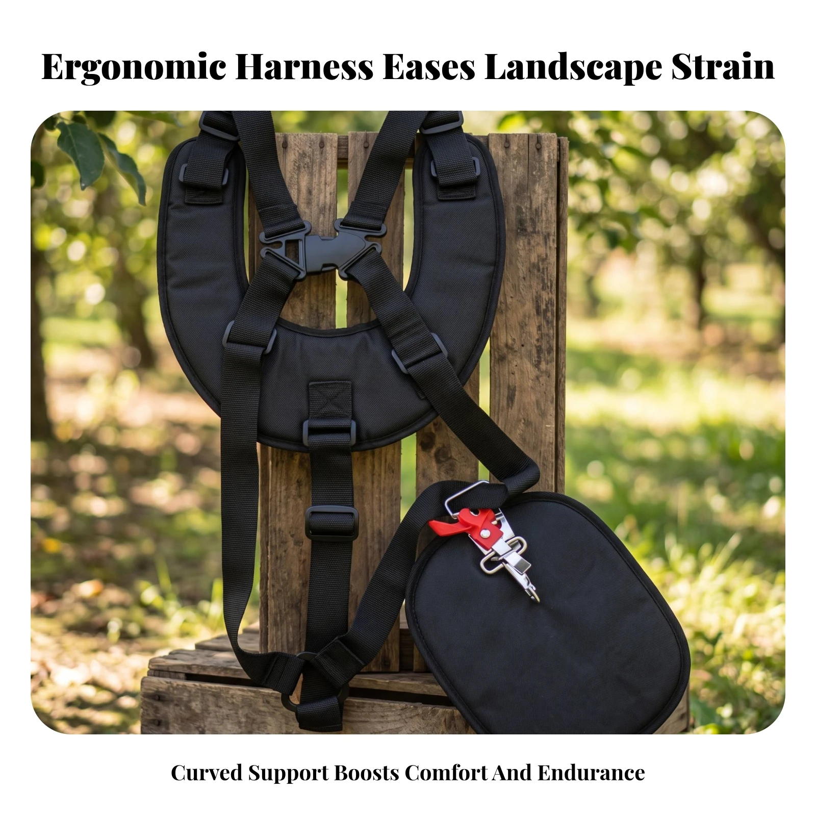 String Trimmer Harness Fatigue-Reducing Double Shoulder Harness with Padded Back Panel Brush Eater Shoulder Strap Secure