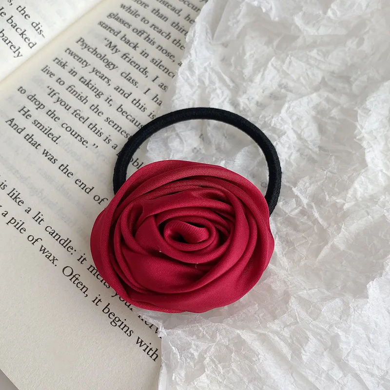 Rose Blume Kopf Seil Französisch Stil Retro Sanfte Blume Darm Haar Ring Künstlerische Satin Glanz Haarband Frau Haar Seil