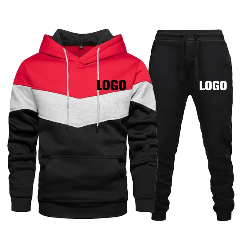 Custom Logo Men's Tracksuits Color Stitching Hoodie and Pants Two Piece Set Casual Sportswear Autumn Winter Men Jogging Suits