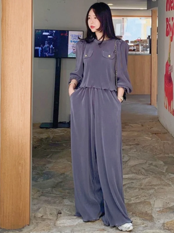 East Gate Fashion Long Sleeve Ruffle Hem round Neck Long Dress Two Piece Set Korean Style Spring Autumn Winter Women's Clothing