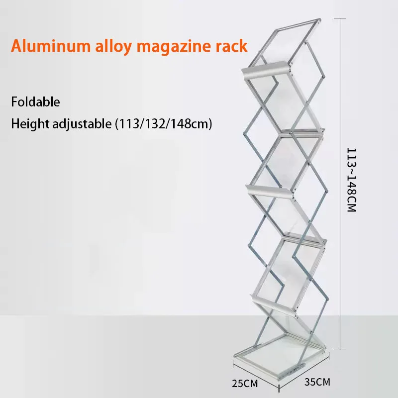 Estante plegable de aleación de aluminio para revistas, estantería de exposición acrílica, armario de almacenamiento de periódicos, librería moderna